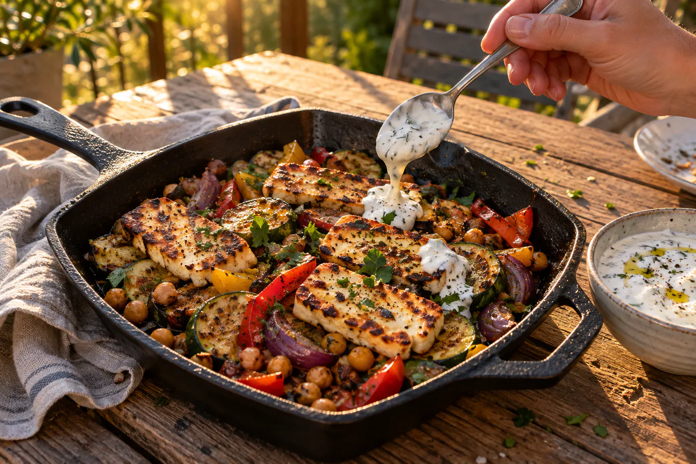 Halloumi med stekta grönsaker