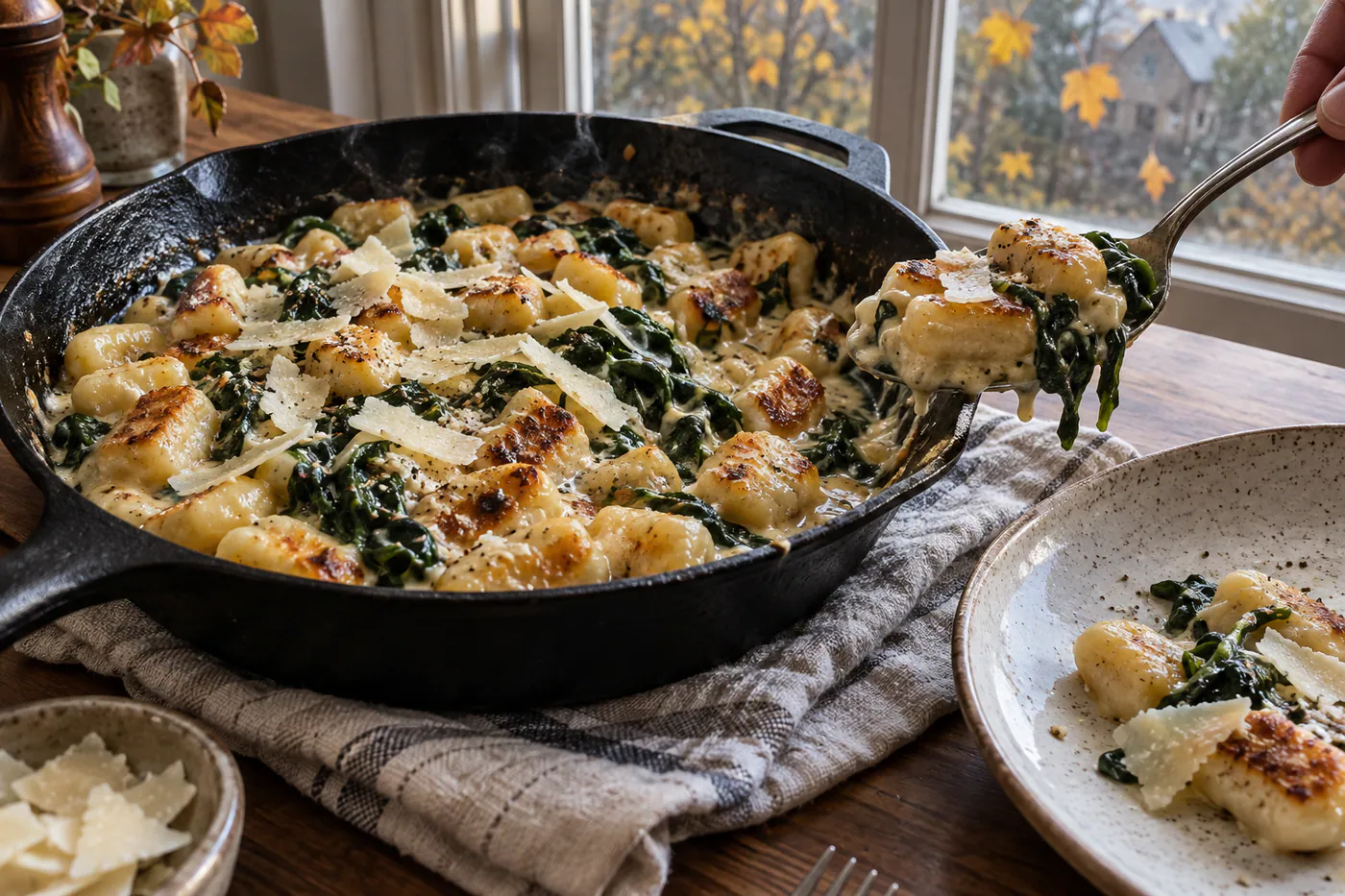Gnocchi i panna med spenat och parmesan