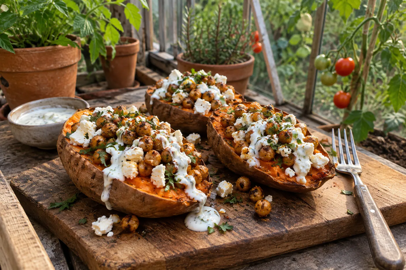 Ugnsbakad sötpotatis med fetaost