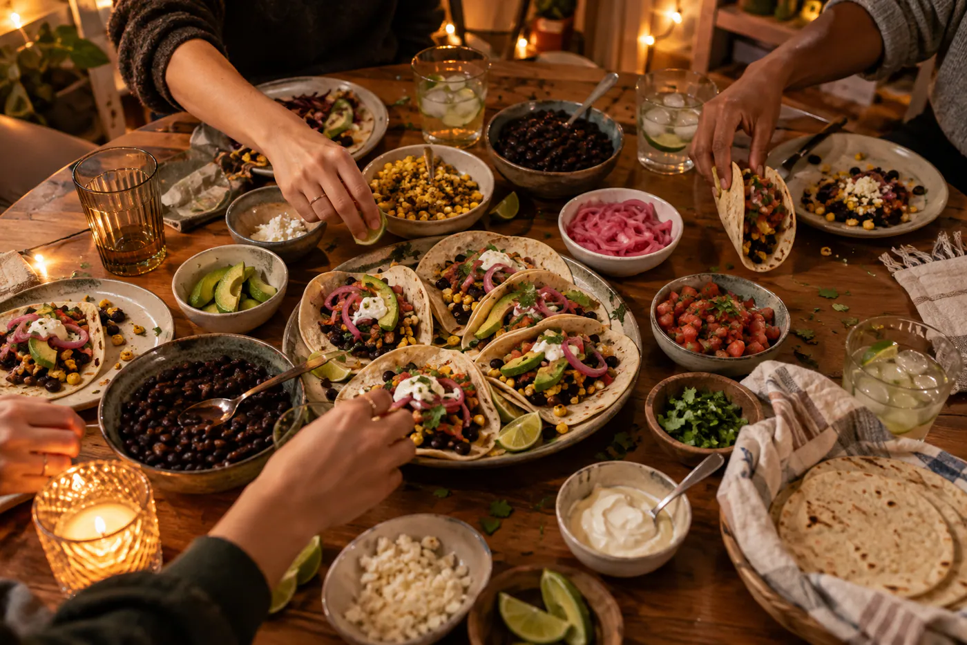 Vegetariska tacos med svarta bönor