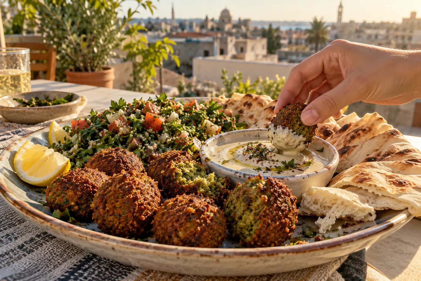 Falafel med tabbouleh och tahinisås