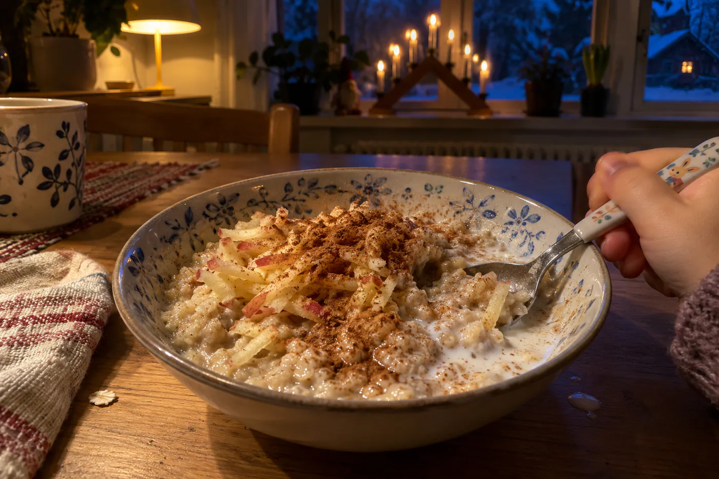 Havregrynsgröt med äpple och kanel