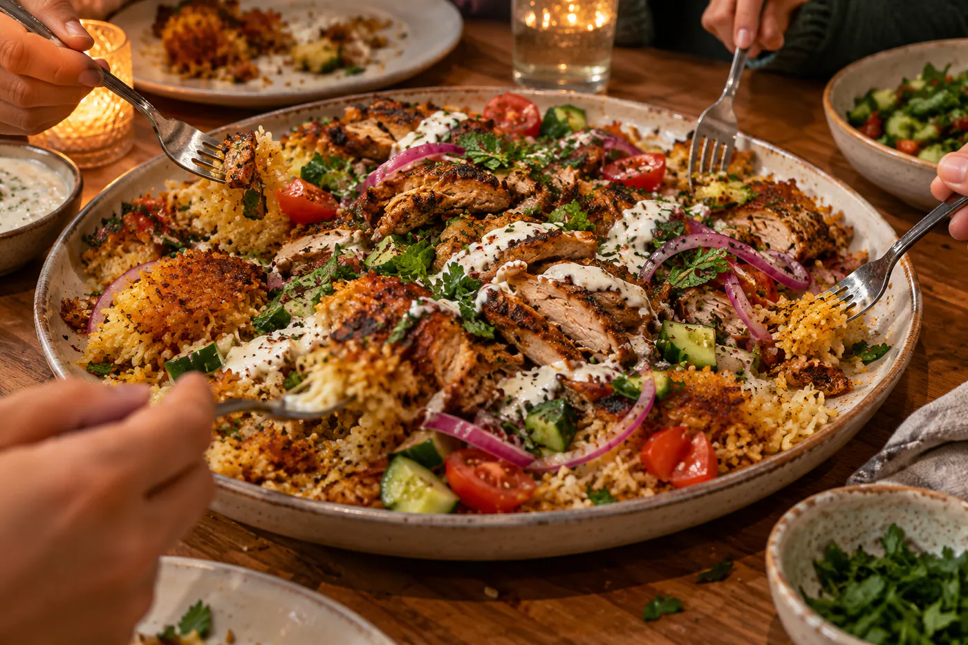 Krispig rissallad med kycklingshawarma