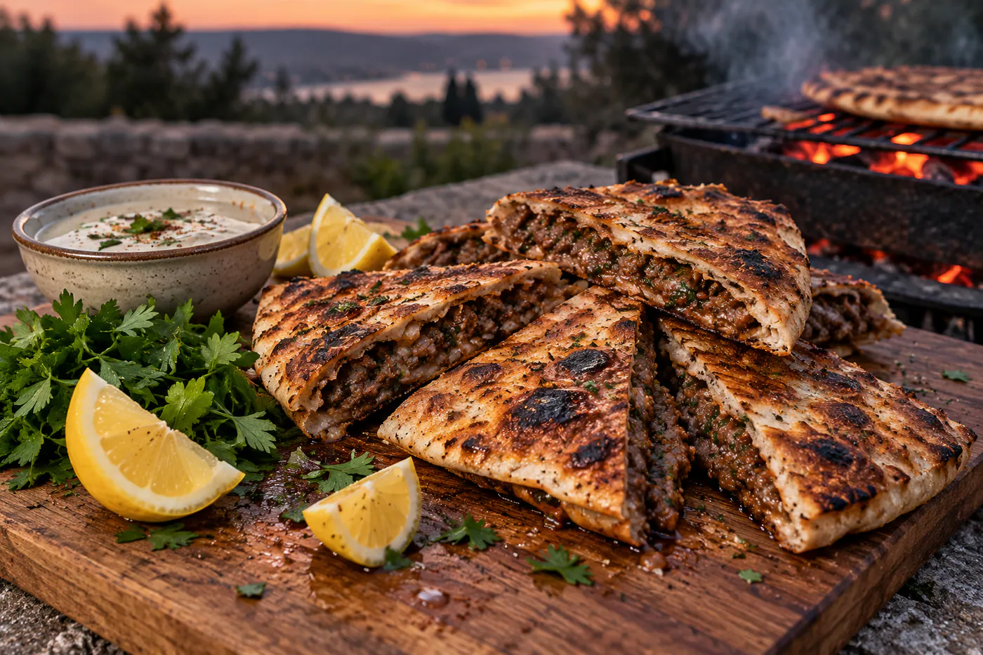 Arayes, grillat pitabröd med köttfärs