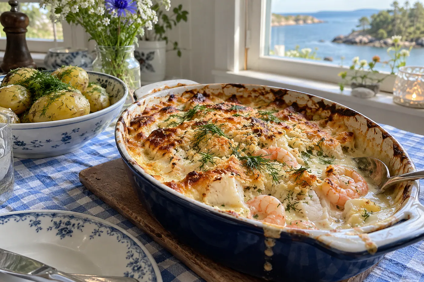 Fiskgratäng med räkor