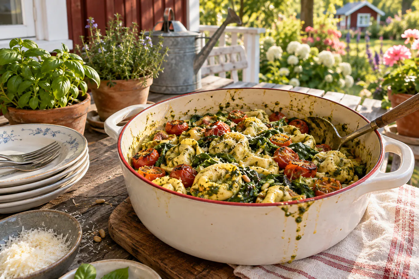 Tortellini med pesto och körsbärstomater