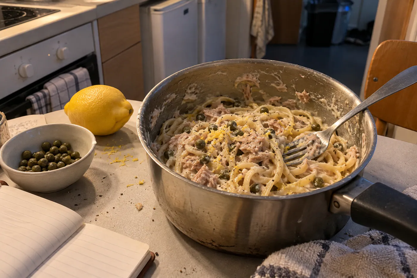 Tonfiskpasta med kapris och citron